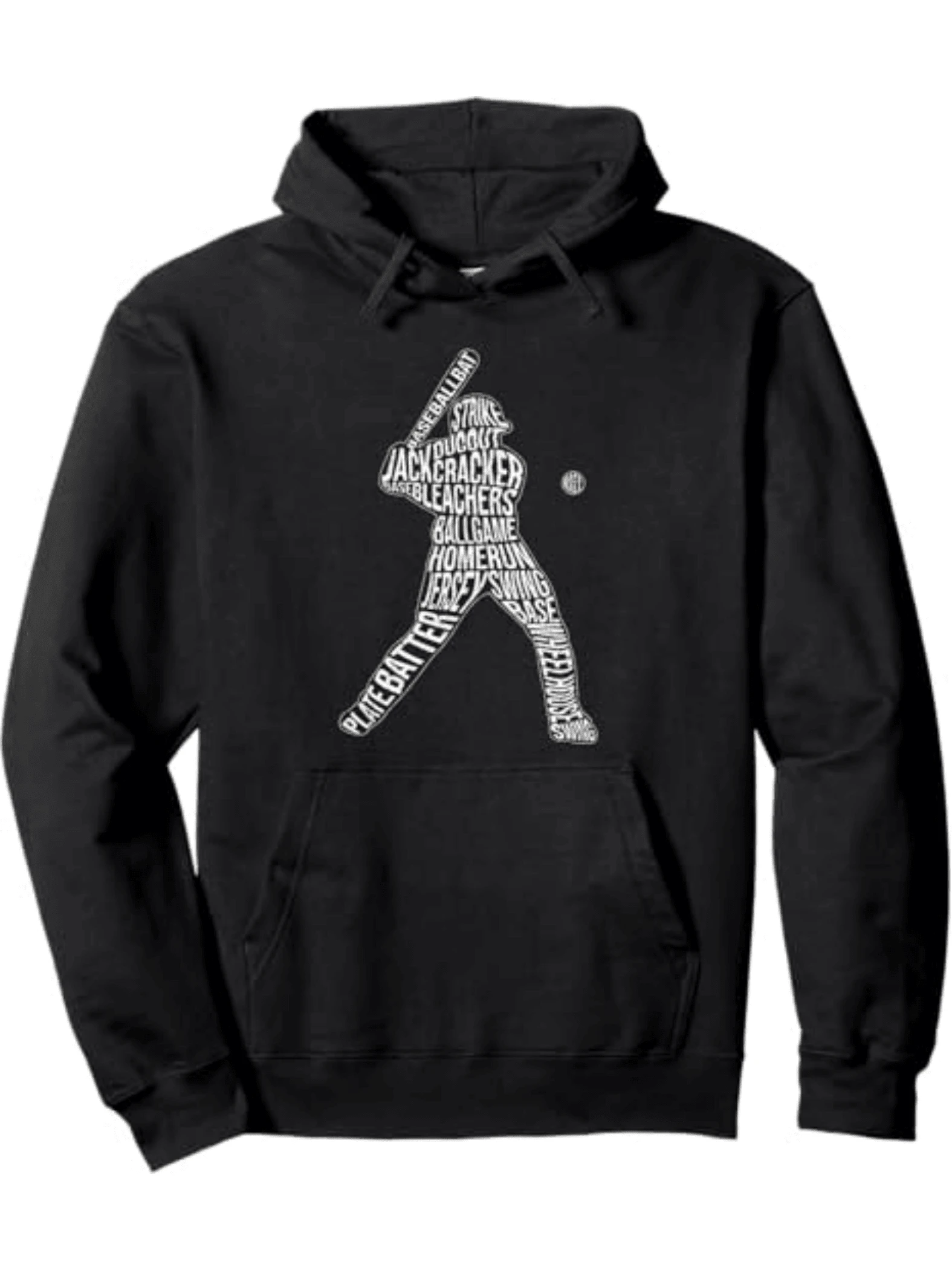 Batter Stance Words Art Graphic Hoodie Tee Baseball Themed Artwork Displays Words Like Strike HomeRun Swing Jackcracker Bleachers Jersey Baseballbat Platebatter - 黑色 - 查看 1