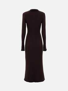 Vestido de suéter de punto elegante y casual, vestido maxi de suéter con bloque de color y cuello francés, vestido elegante y de moda para ir y venir, estilo vintage, atuendo de mujer para la calle y de vuelta a la escuela, adecuado para bodas, reuniones y fiestas - Café integral - Ver 2