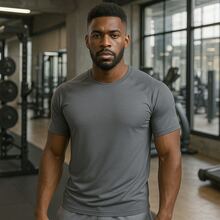 Comfortable Men's Sports T-Shirt Without Print Drii Fit - Grey - View 2