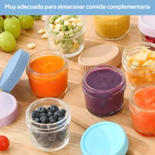 Juego de 6 Frascos de Vidrio con Tapa 4 Oz Recipientes para Puré, Frutas, Snacks, Nueces, Recipientes Reutilizables para Alimentos a Prueba de Fugas para Microondas, Lavavajillas y Frigorífico - Multicolor - Ver 4