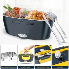 SOKANY Herrfilk 便携式车载家用电热饭盒 - 防漏设计，可拆卸不锈钢内胆，1.5升容量，220V/12V双电压，适合卡车司机使用，可加热午餐 - 查看 10