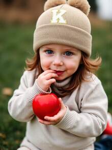 1 件装婴儿 A-Z 字母针织帽 婴儿女孩帽子 儿童无檐便帽 婴幼儿配饰 儿童帽子 弹力 0-3 岁幼儿女孩男孩帽子 - 卡其色 - 查看 2