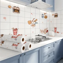 1 Roll Of Whimsical Kitchen-Themed Self-Adhesive Wallpaper - Waterproof, Oil-Resistant & Easy To Cut, Vinyl Art Stickers For Smooth Surfaces Like Walls, Cabinets, Baths & Desktops - Removable, Customizable Design, Kitchen Decor And Accessories