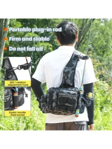 1 件男士多功能户外钓鱼装备包，牛津尼龙鱼竿包，便携式渔具收纳包，带多个挂点和隔层，完美的钓鱼爱好者礼物