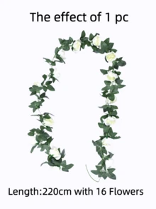 Nejlue Artificial Flowers/Plants1111 Home & Living 1/2pcs Artificial Hanging Rose Vine Fake Flower Garland Rose Evergreen Ivy Vine Silk Rose Plant With Green Leaves Decor, Suitable For Home Decor, Room Decor, Garden Decor, Wall Decor, Indoor/Outdoor Decor, Bedroom Decor, Wedding Decor, Dining Table Decor, Party Decor, Birthday Decor, Valentine''s Day Decor - White - View 8