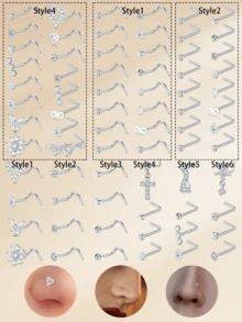 16pcs Funky Stainless Steel Heart Flower Cubic Zirconia Nose Studs For Women For Daily Decoration, 20G Gold Nose Rings Studs Nose Piercing Jewelry Nose Rings 8mm Nose Studs Earrings Studs