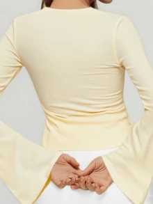 Women T-Shirt Long Sleeve Hollowed Solid Slim Fit Ladies Fall Tops Streetwear For Club Party