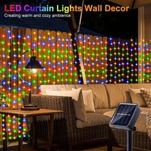 300 LED Solar Powered Window Curtain Lights, 8 Lighting Modes Fairy Lights, Christmas Decorative Lights, Suitable For Wedding, Outdoor Garden, Holiday, Wedding, Wall, Halloween, Outdoor Patio Decor