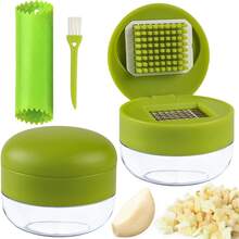 3pcs/Set Garlic Pressing Machine In Stainless Steel, A Garlic Crusher With Peeling Device And Cleaning Brush / Slicer, Mini Garlic Chopper, Kitchen Utility Tool - Multicolor - View 1