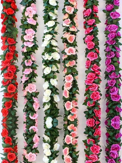 Nejlue Artificial Flowers/Plants1111 Home & Living 1/2 件人造悬挂玫瑰藤蔓仿真花环玫瑰常绿常春藤藤蔓丝绸玫瑰植物带绿叶装饰，适用于家居装饰、房间装饰、花园装饰、墙面装饰、室内/室外装饰、卧室装饰、婚礼装饰、餐桌装饰、派对装饰、生日装饰、情人节装饰