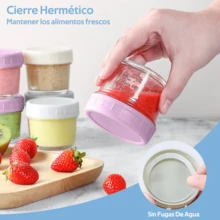 Juego de 6 Frascos de Vidrio con Tapa 4 Oz Recipientes para Puré, Frutas, Snacks, Nueces, Recipientes Reutilizables para Alimentos a Prueba de Fugas para Microondas, Lavavajillas y Frigorífico - Multicolor - Ver 3