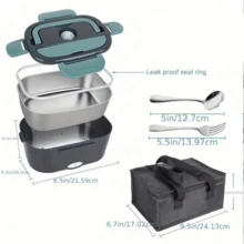 SOKANY Elektryczny podgrzewacz do żywności w pudełku na lunch, prezent świąteczny – Herrfilk, przenośny podgrzewacz do żywności do samochodu i domu – szczelny, podgrzewacz do żywności w kuchence mikrofalowej dla kierowców ciężarówek, z wyjmowanym pojemnikiem ze stali nierdzewnej, 1,5 l, 220 V/12 V