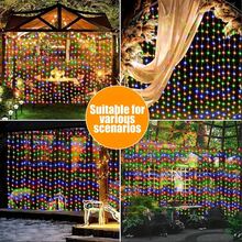 300 LED Solar Powered Window Curtain Lights, 8 Lighting Modes Fairy Lights, Christmas Decorative Lights, Suitable For Wedding, Outdoor Garden, Holiday, Wedding, Wall, Halloween, Outdoor Patio Decor