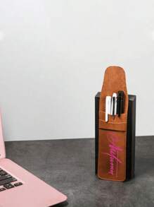 1pc Customized Sleek Faux Leather Pen Case - Portable Business Pen Protector With Flip Cover, Ideal Office Accessory & Creative Gift,Suitable For Writing, School, Students, Personalized Signatures, Gifts, School Supplies, Back To School