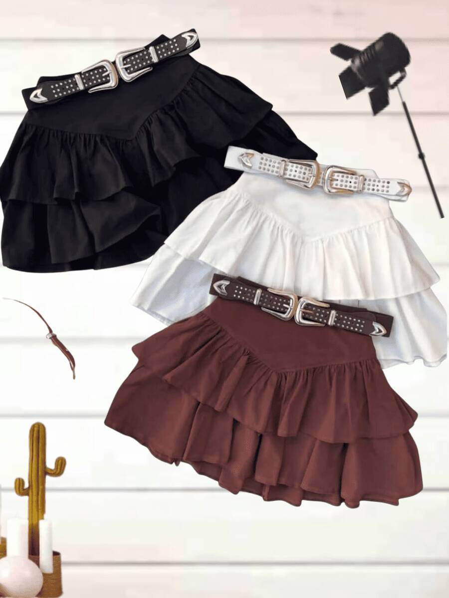 Women's Shorts Skirt Ruffles Layers Stylish Short Skirt Skirt For Clubbing/Festival 2025 - màu đen - Xem 1