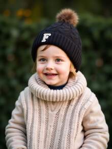 1顶A-Z字母针织婴儿帽，柔软、保暖、舒适，适合男孩女孩秋冬季户外活动。