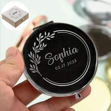 Customized Name Engraved Makeup Mirror, Personalized Gift, Folding Portable Double-Sided High Definition Mirror, Stainless Steel Compact Mirror, Christmas Gift, Bridesmaid, Wedding Gift, Customized Floral Engraved Makeup Mirror, Suitable For Bestie, Girlfriend, Mom, Mother's Day, Birthday, Graduation, Wedding, Anniversary, Practical Gift, Fall Decor - Multicolor - View 46