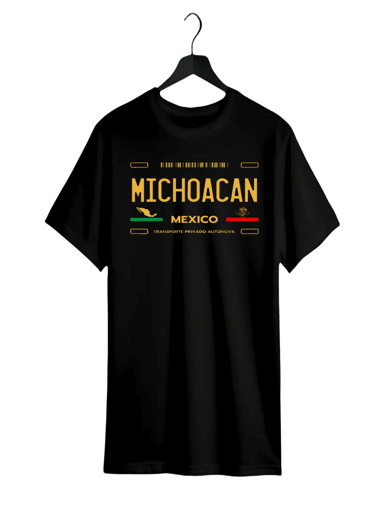 sommer t shirt herren tshirt mit Kennzeichenmotiv aus Michoacán, Mexiko – 100 % Baumwolle, Schulkleidung & Unisex, Freizeit-T-Shirt; bequem, Kurzarm, Rundhalsausschnitt, ideal für Freizeitkleidung, Schulkleidung für Kinder und Jugendliche - Schwarz - Übersicht 1
