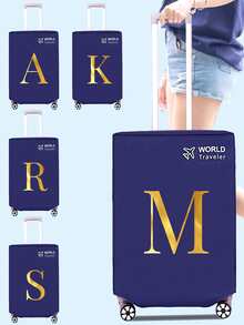 1pc Luggage Cover Non-Woven Suitcase Protector Baggage Dust Cover Suitable For 20-30 Inch Trolley Case Scratch-Resistant Luggage Protector Covers Rose Gold Initial Letter Pattern Travel Accessories Back To School Essentials