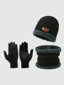 3 Stück/Set Acryl Strick Winter Ohrenwärmer Mütze, elastische Handschuhe, Halstuch Schal Set, geeignet als Valentinstag, Halloween, Weihnachten, Ostern Geschenke, Ski Zubehör, Outdoor Zubehör, Fahrrad Zubehör, Wintersport Zubehör, Weihnachtsgeschenke, Schutz für ältere Menschen