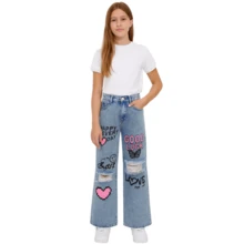 Calça Jeans Wide Leg Balão Corte reto  Pantalona Infantil Juvenil menina - Cinza Claro - Visão 3