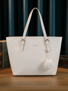 Versatile Solid Color Simple Large Capacity Handheld Tote Bag - Beige - View 7