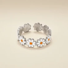Bộ nhẫn, vòng cổ, khuyên tai hình hoa cúc bằng thép không gỉ phong cách rừng tối giản, thích hợp làm trang phục hàng ngày và quà tặng ngày lễ cho phụ nữ - Bộ hai mảnh - Xem 3