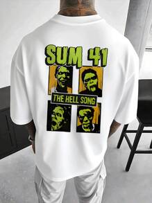 Men's Double Sided Graphic Tee With Band Logo And Zombie Faces Print, Cool Casual TShirt For Music Fans, Unique Streetwear Style