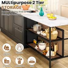 3 Pieces Kitchen Island Set With 2 Bar Stools, Modern & Contemporary Style Dining Room Table And Chairs Set With 2-Tier Storage Shelves, Counter Height Bar Table Set For 2, 3 PCS Kitchen Table Set With 2 Chairs For Kitchen, Dining Room, Restaurant - Đá cẩm thạch trắng - Xem 5