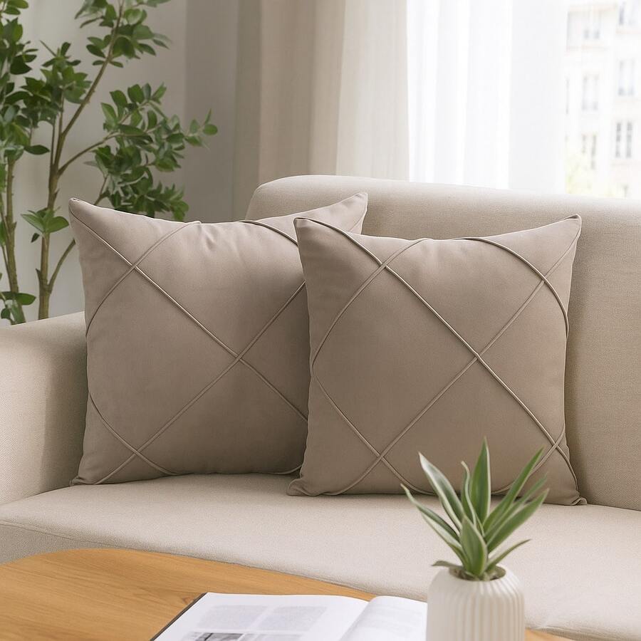 Kit Of 2 3D Cushion Covers Premium Living Room Bedroom Decoration Thick Suede Fabric - 米色 - 查看 1