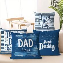 4PCS Father's Day Blue Hue Throw Pillow Covers, 17.7*17.7 Inches, Single-Sided Printing, Zipper Closure, Machine Washable - Suitable For Farmhouse, Living Room, Bedroom, Sofa, Porch, Patio, Outdoor Decor, Not Insert Included - Multicolor - View 8