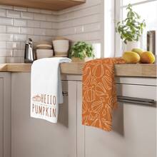 4pcs Minimalist Autumn Pumpkin Pattern Kitchen Towels, Soft Polyester Dish Cloths, Suitable For Kitchen Decor, Cleaning, Holiday Party Decoration, Kitchen & Bathroom Essentials, Home Decor, Housewarming Gift