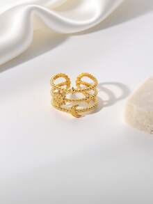 18K镀金不锈钢可调节太阳图案戒指，适合日常佩戴 - 金黃色 - 查看 11