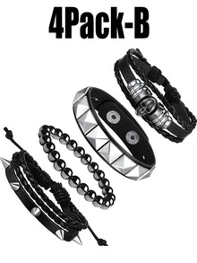 Yanxyad Men's Punk Rock Studded Bracelet Set, Spiked Leather Cuff Bracelets, Skull Studded Bracelet 80s Emo Style, Faux Leather, Fashion Gothic Halloween Jewelry Bracelet Accessory For Men Women