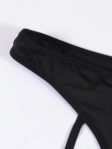 Plus Size Women Sexy Solid Color Crotchless Thong Panties With Lace Leg Garter, Comfortable & Stylish Lingerie