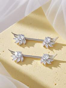 2 件性感迷人翅膀方晶锆石乳头环/穿孔身体首饰女士派对配饰 - 翅膀 - 查看 5