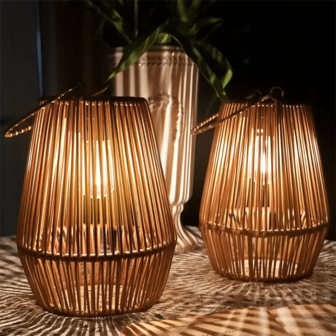 1pc/2pcs Solar Powered Woven Rattan Hanging Lamp, Handmade Rattan Pendant Light, Camping Lighting, Outdoor Patio Garden Decor, Rattan Pendant And Top Decor, Bohemian Style, Holiday Universal Gift
