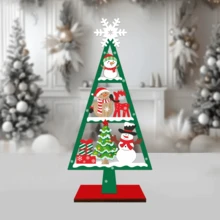 1 pieza de decoración de escritorio de madera de Navidad, adornos de árbol de Navidad de madera para decoración de escritorio, decoración de ambiente para fiestas y festivales, pequeños regalos creativos, adecuados para decoración navideña del hogar y decoración de fiestas festivas - Multicolor - Ver 5