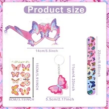 158Pcc Butterfly Party Favors Fairy Birthday Party Supplies Straw Hairpin Pendant Bubble Wand Slap Bracelet Keychain Sticker Shooting Glasses Gift Prize Gift Bag Filler Butterfly Decoration Party - 粉色 - 查看 3