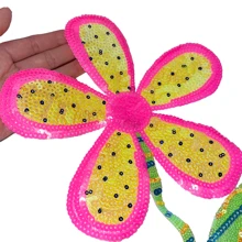 1 Piece Sequins Pink Flower Iron On Sewing On Patches For Clothing Diy Flower Style Bling Glitter Patches Skirt Applique Summer, School