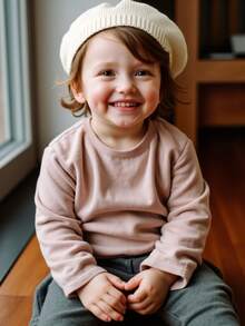 1件嬰兒貝雷帽/畫家帽，適合1-3歲幼兒，時尚髮飾，幼女秋季穿搭，適合居家與戶外穿著 - 純色 - 查看 2