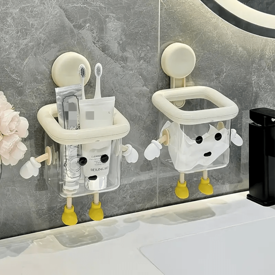 Cute Toothbrush Holder, Wall-Mounted Suction Cup Hands-Free For Home, Premium Multi-Function Transparent Storage Box Suitable For Bathroom And Kitchen Accessories (Random Hand/Foot Color), Home Organization, Space-Saving Solution, Minimalist Storage, Modern Organizer, Easy To Clean, High-Quality Material, Multi-Function Storage Box, Kitchen Storage Tool, Apartment Essential, Small Space Living