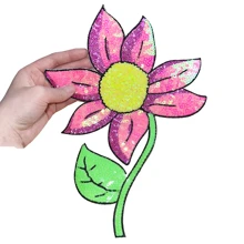 1 Piece Sequins Pink Flower Iron On Sewing On Patches For Clothing Diy Flower Style Bling Glitter Patches Skirt Applique Summer, School