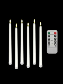 6/12pcs Set Remote Control Timer Flameless Cone Candles, Battery Operated LED Candle Set With 3D Flickering Flame, Realistic Dripless Candle Holders, Suitable For Dining Table Decor, Christmas, Wedding, Home Decoration - White - View 8