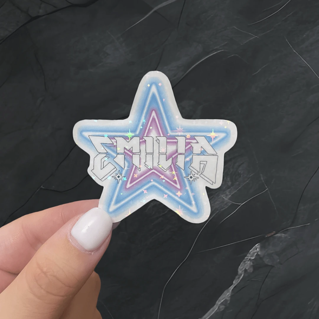 Pegatina de vinilo de estrella de neón Emilia - Calcomanía duradera para múltiples superficies para autos, motocicletas, portátiles y cajas de herramientas - Diseño vibrante de color rosa y azul, pegatina de vinilo para auto