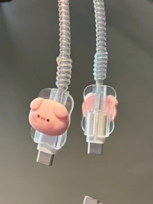 Set de 5 protectores de cable con diseño de nariz de cerdo de dibujos animados, se ajusta a cargadores de 18/20W de EE. UU., enrollador de cable, protector de cable de datos, cable de datos anti-rotura de 1.5m, protector de cabezal de cargador de TPU