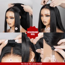 ZHENDEFA 3-In-1 Clip-On Straight Wig, Real Human Hair, Machine-Made, Drawstring Design, No Glue Needed, Beginner-Friendly - Black - View 5