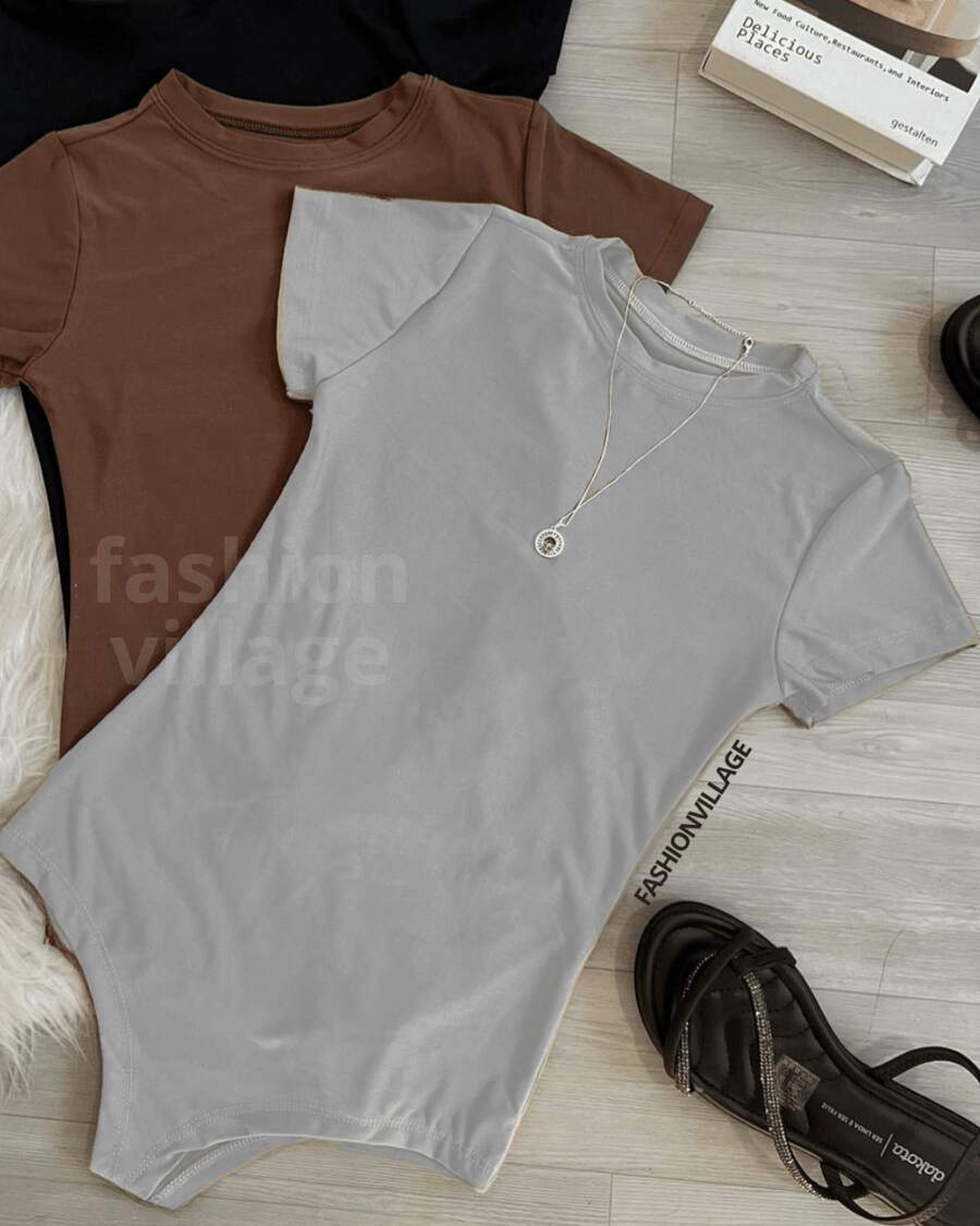 A Bory Women's Bodysuit Crew Neck Suplex Summer Blogger 2024 - Grey - View 1