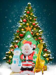 4pcs Halloween/Christmas Themed Balloons - Yellow Giraffe, Green Christmas Tree, Red Santa Claus, White Snowman, Made Of PET Material To Create Festive Atmosphere, Suitable For Indoor Or Outdoor Decoration In Winter