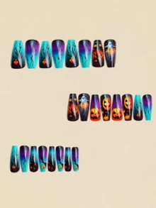 Halloween Nails Goth Update Your Look And Show Off The Charm Of Your Fingertips. 24-Piece Detachable Nail Art Patches. Halloween Essential Nail Art Patches. Beautiful Nail Art Is Also The Best Gift For Friends. Skull Pumpkin Ghost Pattern Nail Art, Multi-Color Nail Art Square Nails French Tip Nails Cute Nails